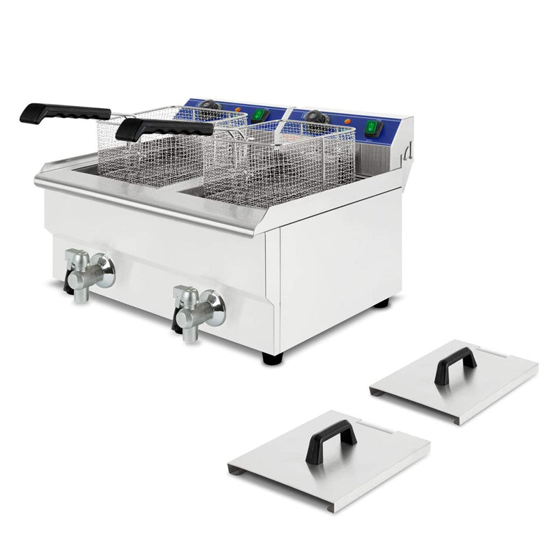 Double-Tank Commercial Deep Fryer - 20L Capacity Electric with Baskets